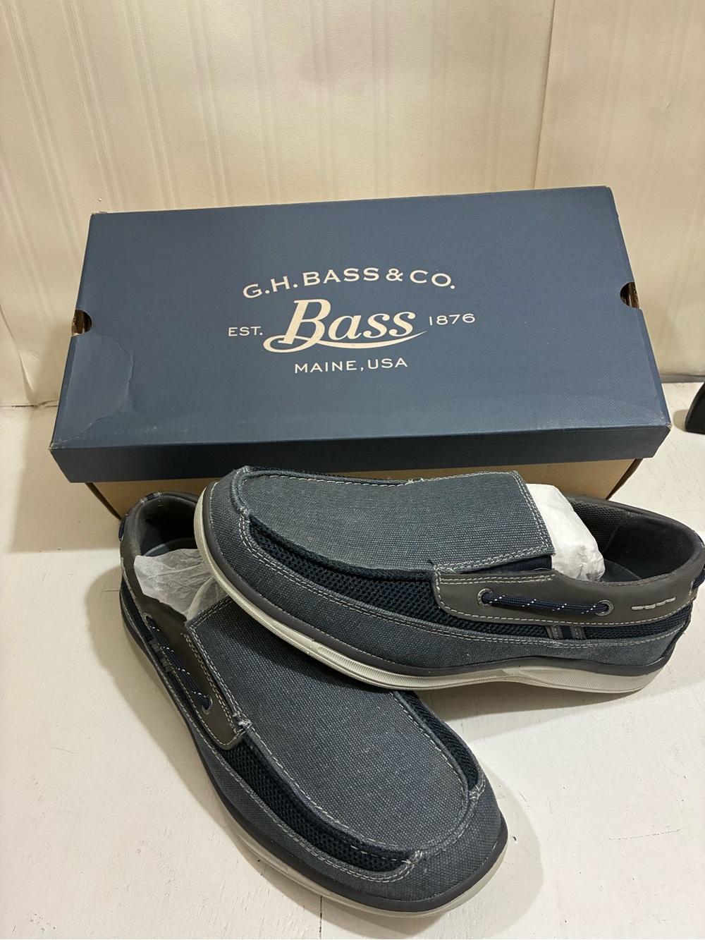 Bass Men's Navy Canvas Slip-On Boat Shoes